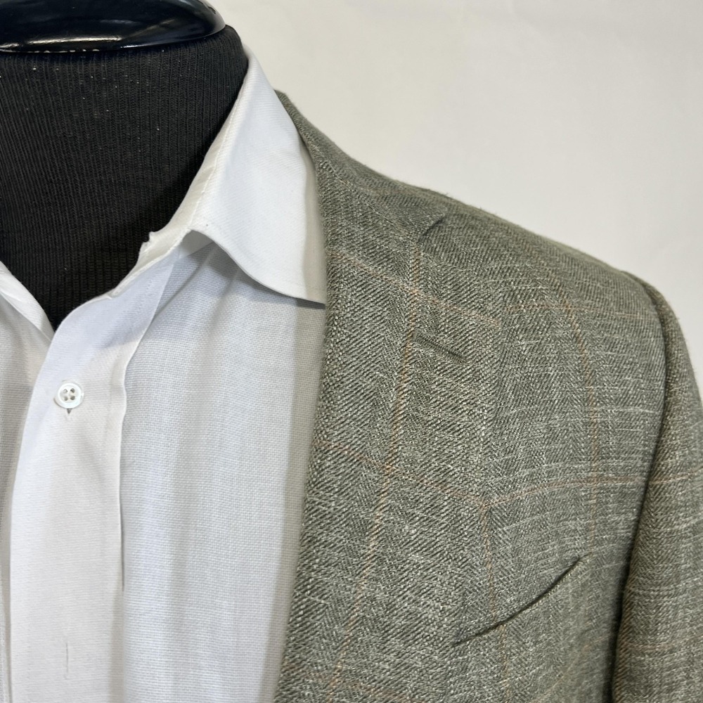 Brooks Brothers Fitzgerald Silk Linen E Thomas  43R Gray Herringbone Sport Coat - Picture 2 of 16